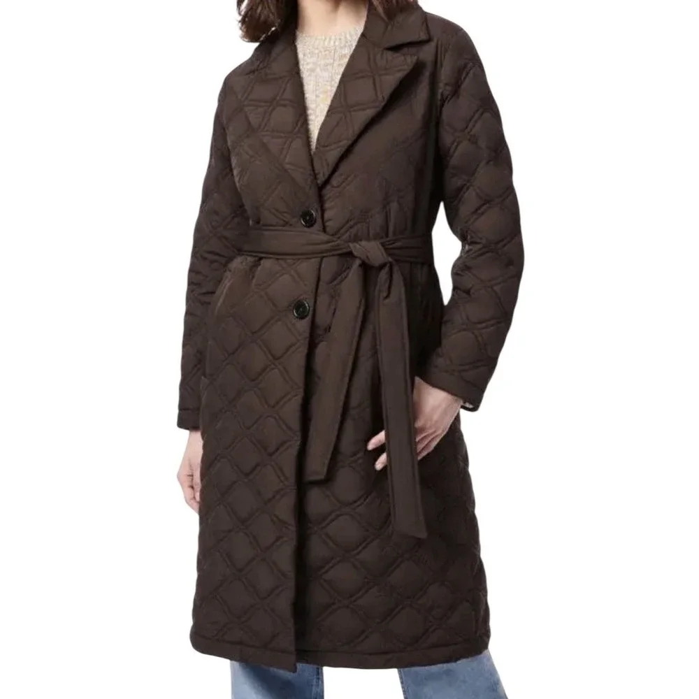 BERNARDO QUILTED PUFFER‎ COAT Women's Medium Brown Long Pockets Long Excellent